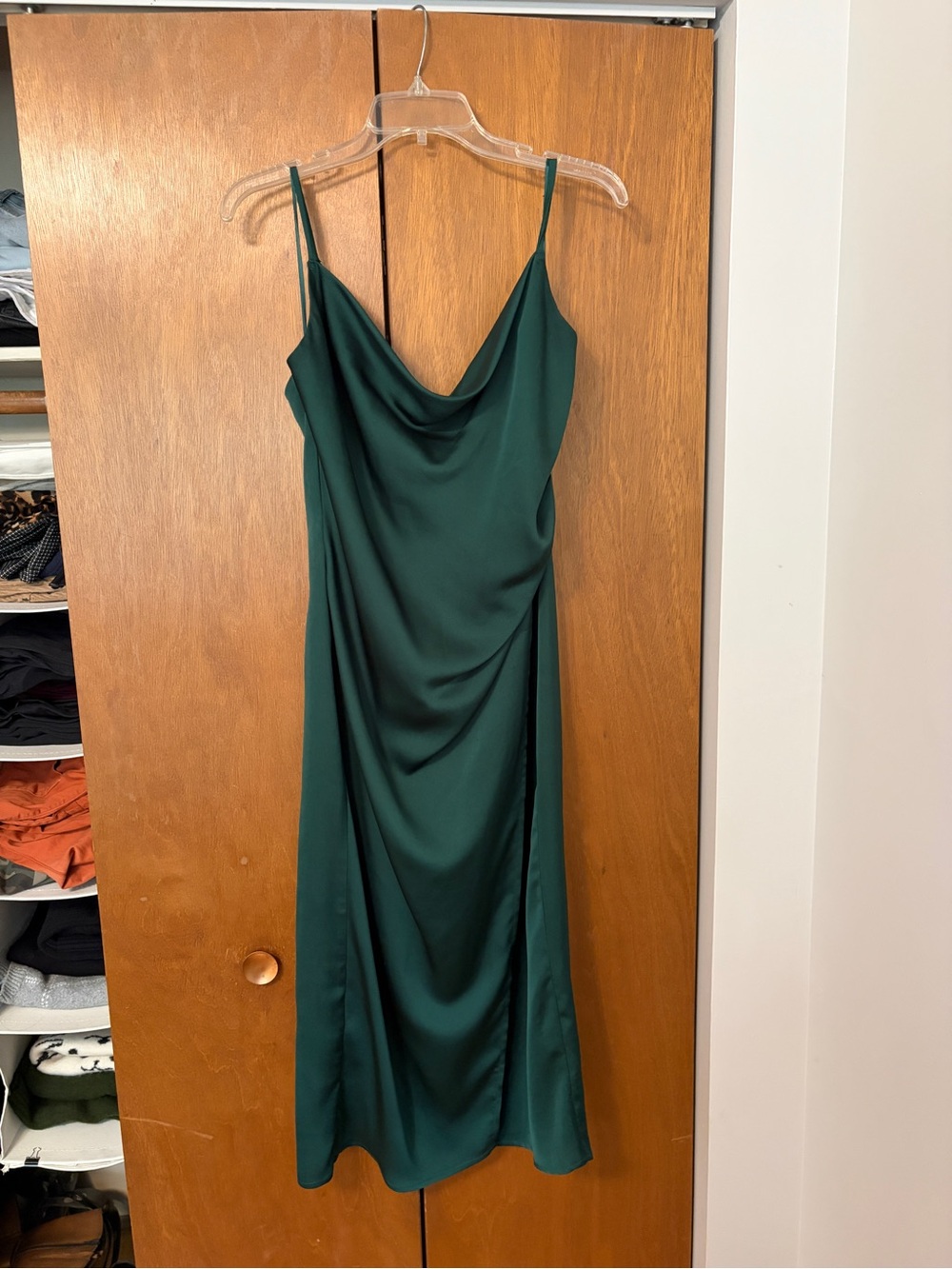 Emerald Green Cowl Neck Midi Slip Dress